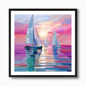 Sailboats At Sunset 5 Art Print