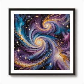 A Surreal Abstract Painting With Swirling Galaxies Nebulae And Stars Using Deep Blues Purples And Go 3925856795 Art Print