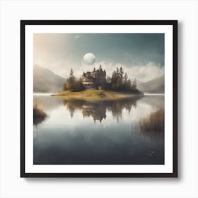 Castle Of Fantasy On A Lake Art Print