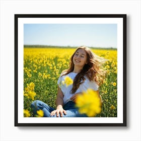 Young Woman In A Yellow Field Art Print