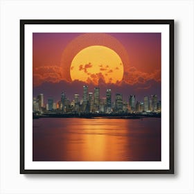 Sunset Over Miami City Art Print