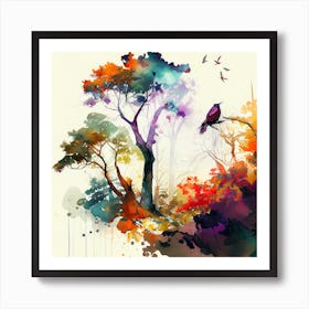 Watercolor Painting of Trees Art Print