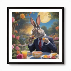 Rabbit At The Table Art Print