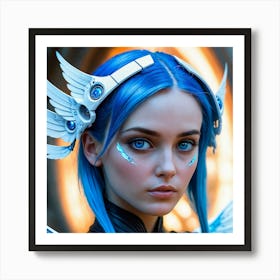 Blue Haired Girl With Wings 2 Art Print