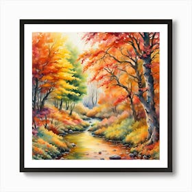 Trees Forest Stream Paint Painting Art Print