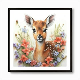 Fawn In Flowers 1 Affiche