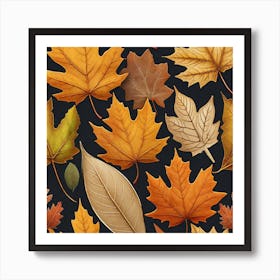 Autumn Leaves Seamless Pattern 10 Poster