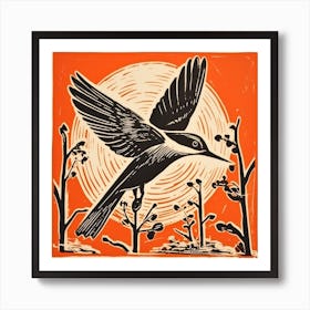 Retro Bird Lithograph Kingfisher 1 Art Print