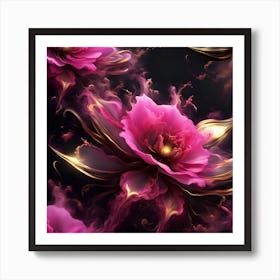 Pink Flowers On Black Background Art Print