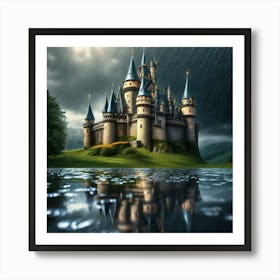 Darkened castle and puddles Art Print