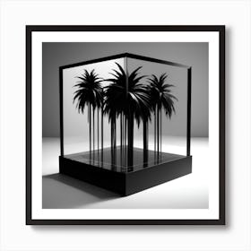 Art Piece With Black Palm Trees That Appear To Float Inside A Three Dimensional Box Art Print