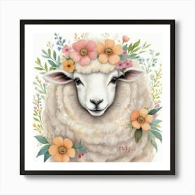 Sheep With Flowers 1 Art Print