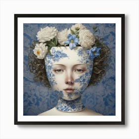 Woman With Flowers On Her Head 1 Art Print