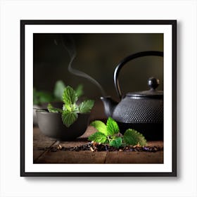 Black Tea With Mint Leaves Art Print