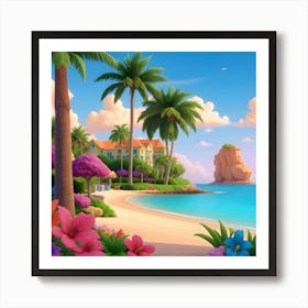 Tropical Beach Scene Art Print