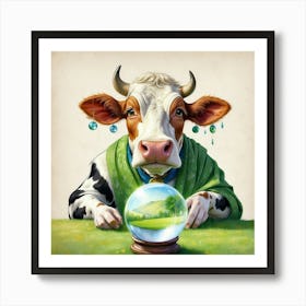 Cow With A Crystal Ball 1 Art Print