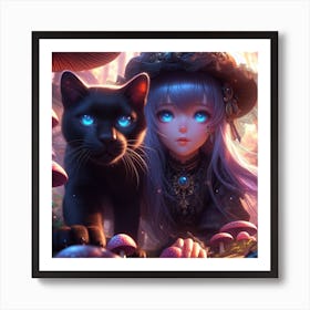 Black Cat With Blue Eyes Art Print