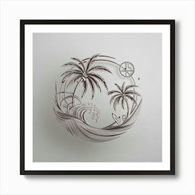 Palm Trees And Waves Art Print