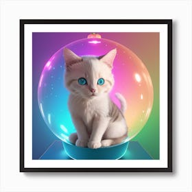 Gradient Pink and blue and green baby british cat happy and smiling,full body,sharp focus,looks funny,glowing,glitter,shine,sitting in the big fire sphere,very cute,8k,hd,CFG Scale4.5 Art Print