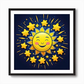 Lovely smiling sun on a blue gradient background 58 Art Print