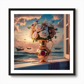 Roses On A Window Sill 4 Art Print