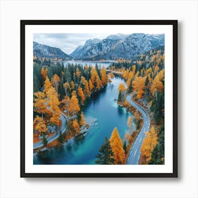 Autumn Road In The Mountains Art Print