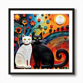 Black And White Cats Art Print