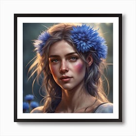 Girl with cornflowers in her hair Art Print