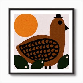 Retro Bird And Hat Square Art Print