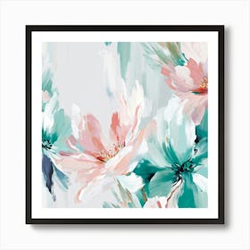 Abstract Botandical With Shades Of Blush Pink Pale Blue And Mint Green Bold Colours Art Print