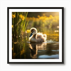 Baby Swan In Water Art Print