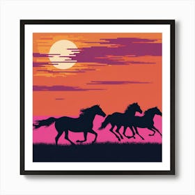 Horses At Sunset Canvas Art Art Print