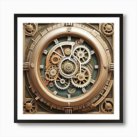 Steampunk Clock Monochrome Cubism Style Art Print