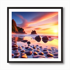 Sunset Rocks On The Beach Art Print