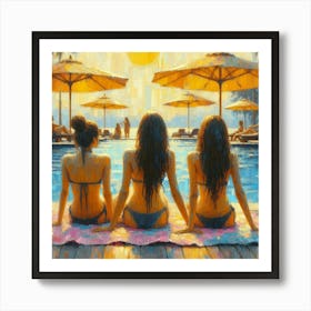 Three Girls At The Pool Art Print