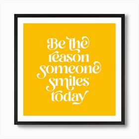 Smile today Motivational Retro typography Yellow Art Print