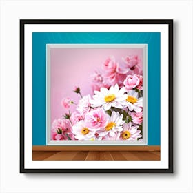 Pink Flowers In A Frame Art Print