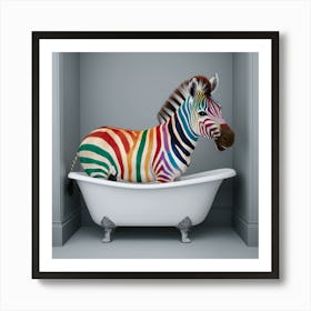 Rainbow Zebra In Bathtub Bathroom Animal (1) Art Print