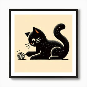 Black Cat Playing With Yarn Art Print