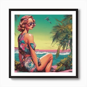 Neon Beach Pin-Up 1 Art Print