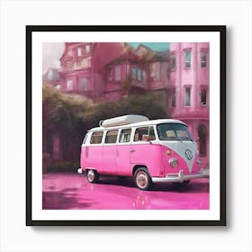 Pink Vw Bus Art Print
