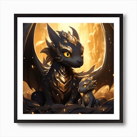 Black and Gold Dragon, YA Fantasy Fiction Dragons Art Print