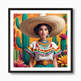 Mexican Girl In Sombrena 4 Art Print