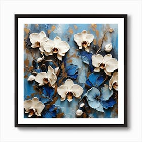 Pattern with blue Orchid flowers 2 Art Print