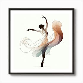 Title: "Rhapsody in Lines: The Graceful Pivot"  Description: "Rhapsody in Lines: The Graceful Pivot" is an exquisite digital artwork that captures a ballet dancer's poised pirouette, illustrated through a cascade of flowing, ribbon-like lines. The warm, earthy color palette elegantly transitions through her dress, symbolizing the fluidity and warmth of her dance. Ideal for connoisseurs of modern ballet art, lovers of abstract line art, and those seeking a touch of sophistication, this piece conveys both motion and emotion in a single, harmonious gesture. Elevate your art collection with this blend of contemporary grace and artistic allure. Art Print