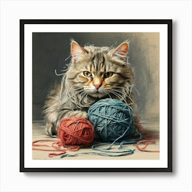 Cat With Yarn 3 Art Print