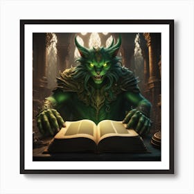 Green Demon Reading A Book Art Print