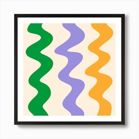 Squiggly Lines green, violet and yellow Art Print