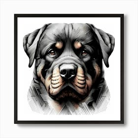 Rottweiler Head - Abstract Line Art Illustration 19 Art Print