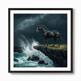 Black Horse On Cliff 6 Art Print